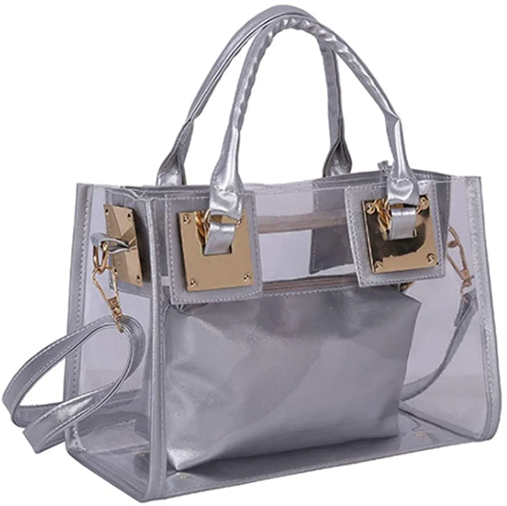 2 Pcs White Small Clear PVC Transparent Satchel Handbag Purse