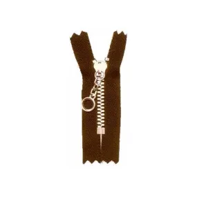 #3 Metal, Brown, 4" YKK Closed End Handbag Zipper with Brass Teeth, #451-4-BRO