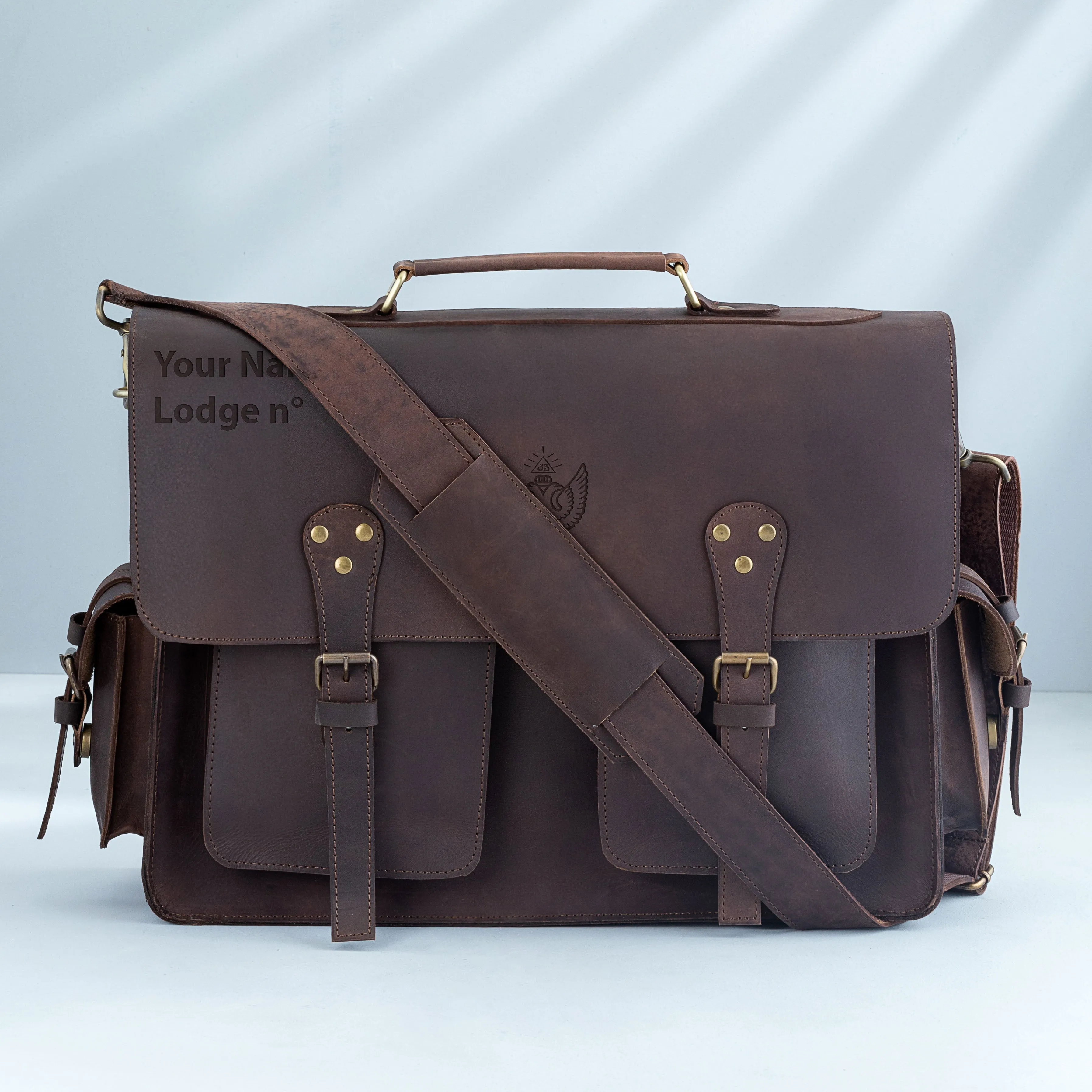 33rd Degree Scottish Rite Briefcase - Wings Up Handmade Leather