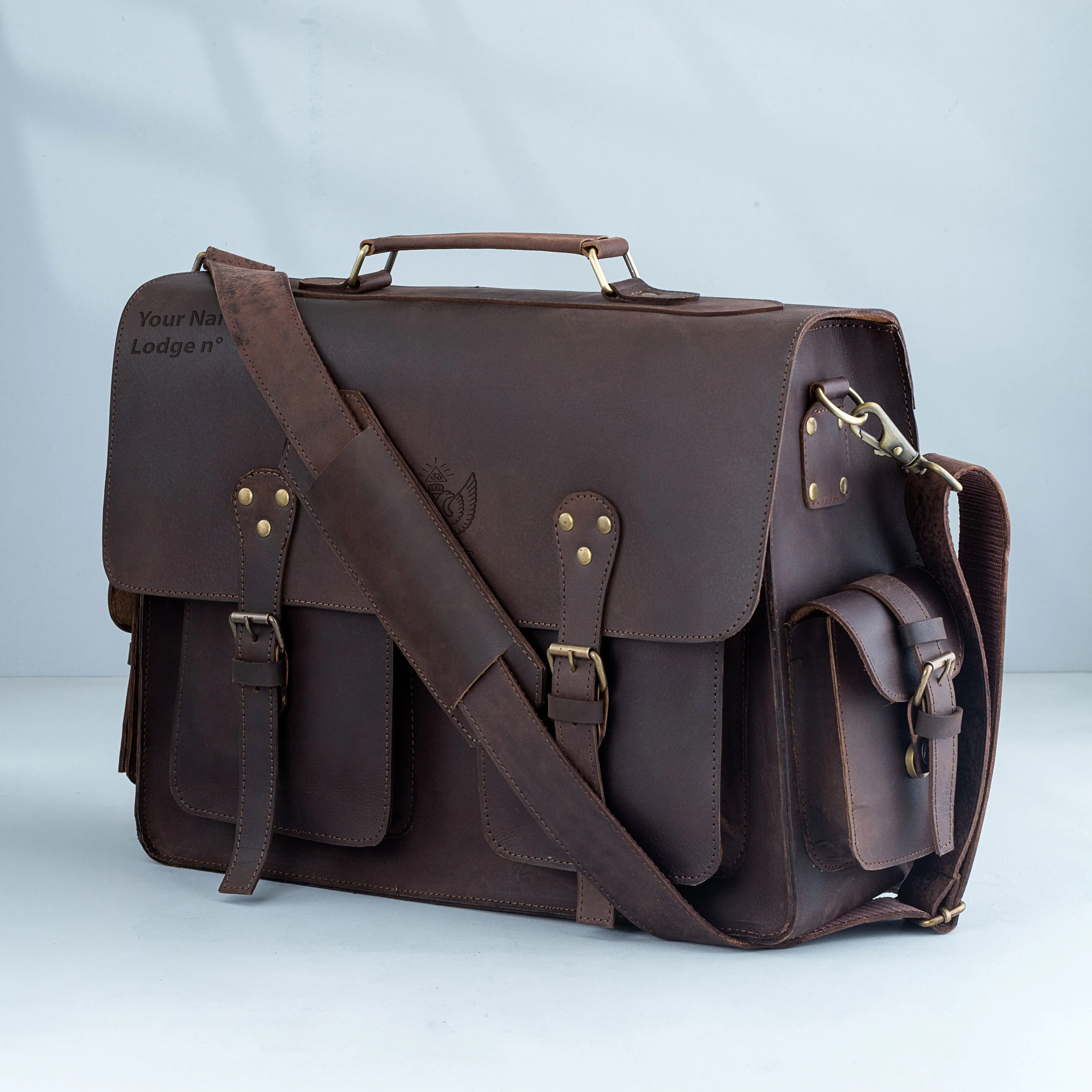 33rd Degree Scottish Rite Briefcase - Wings Up Handmade Leather