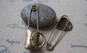 6 pcs Antique Bronze Handbag Safety Pins Broochs A4872
