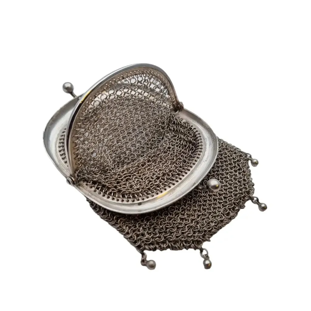 Art nouveau antique silver mesh bag, collecting.