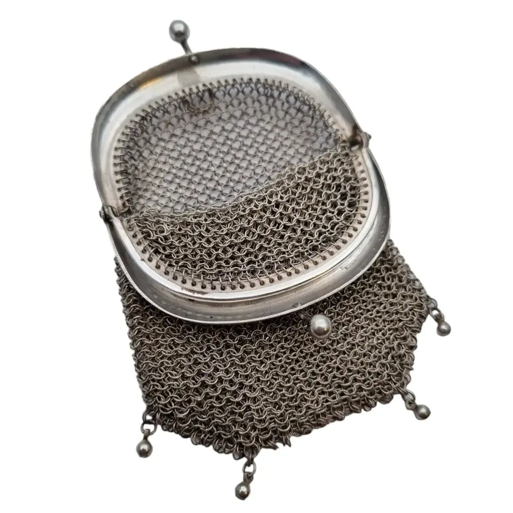 Art nouveau antique silver mesh bag, collecting.