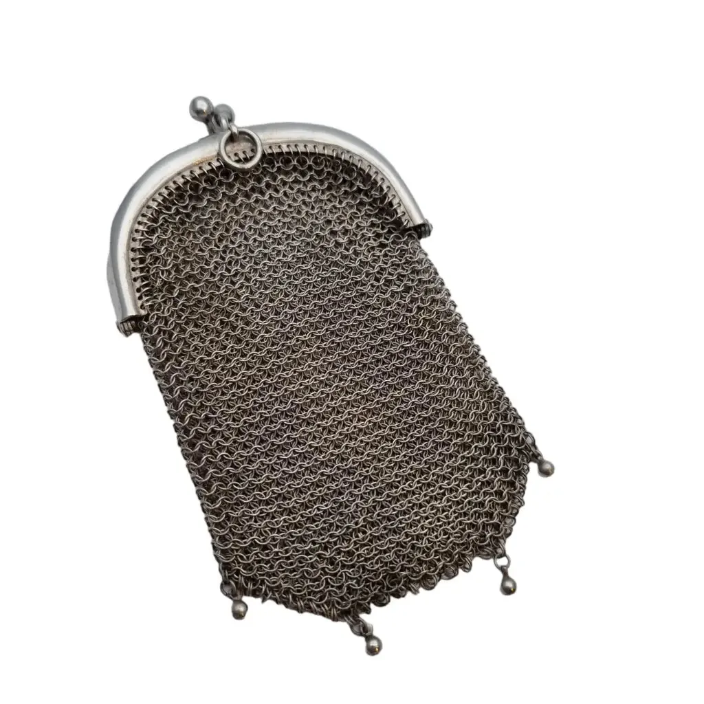 Art nouveau antique silver mesh bag, collecting.