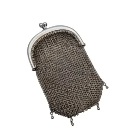 Art nouveau antique silver mesh bag, collecting.