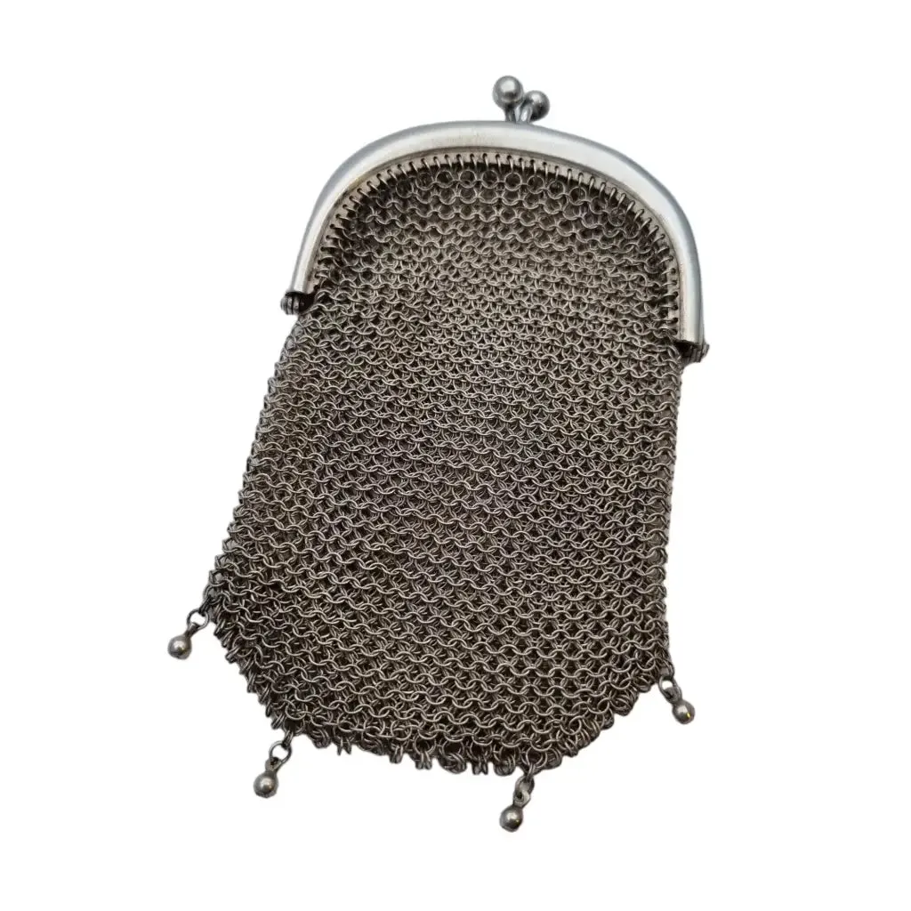 Art nouveau antique silver mesh bag, collecting.