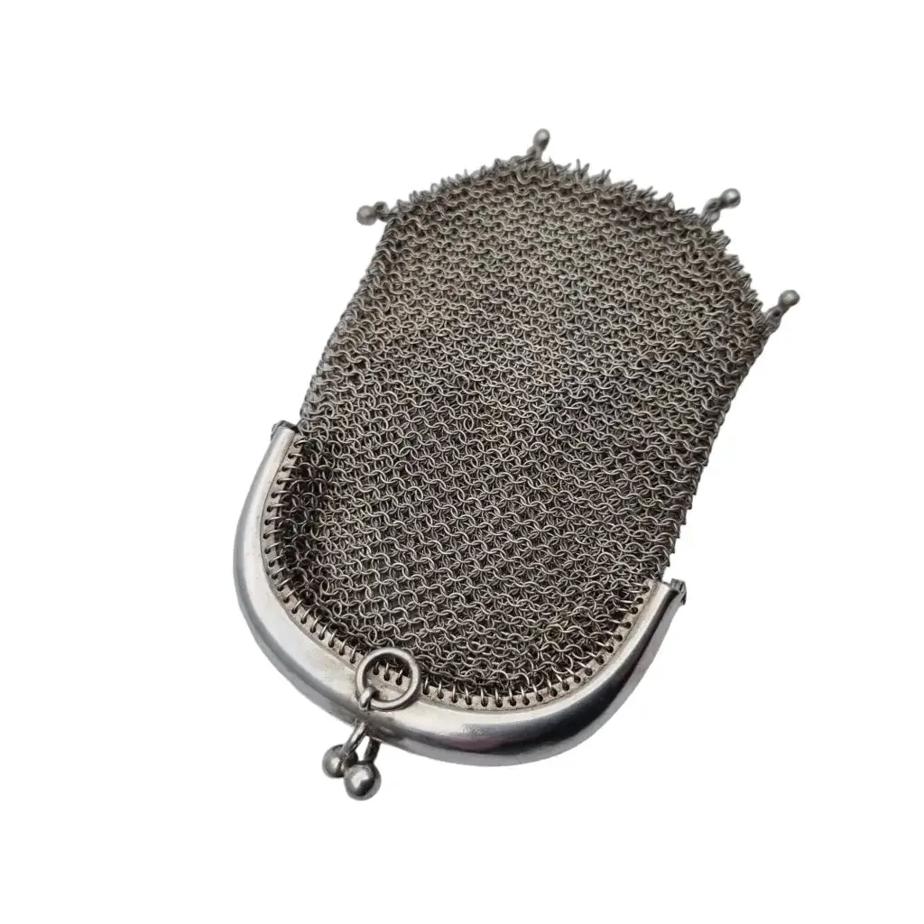 Art nouveau antique silver mesh bag, collecting.