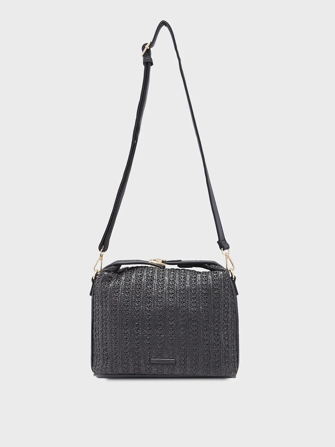 Caprese Neo Sling Medium Self Design Womens Handbag Black