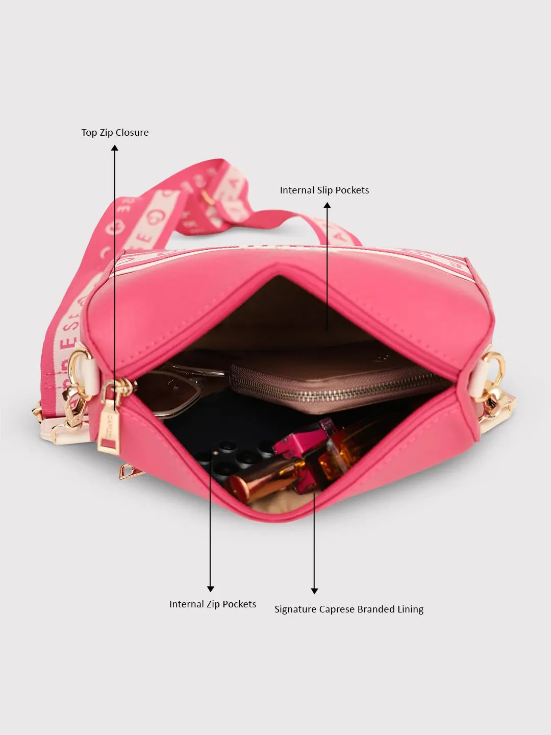 Caprese Trinity Sling Medium Solid Women'S Handbag Fuchsia