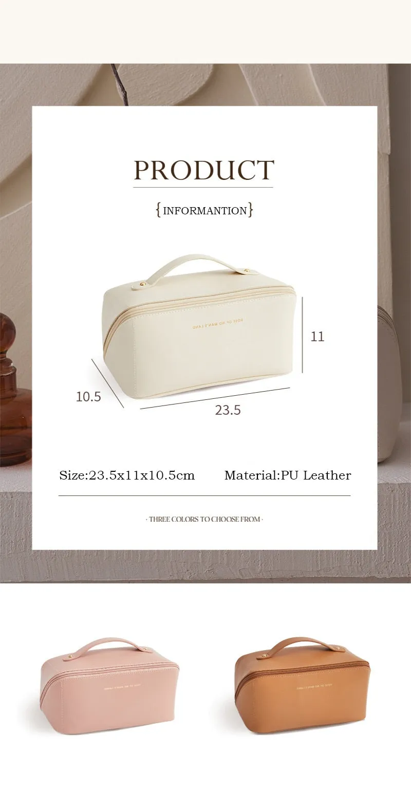 Comfortable Ladies Spacious Pu Leather Travel Cosmetic Bag
