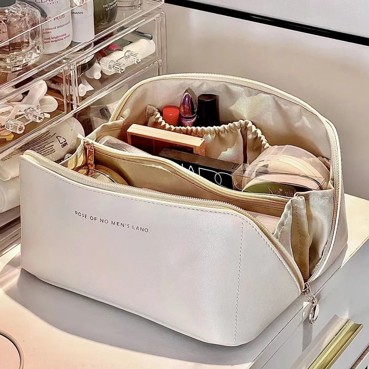 Comfortable Ladies Spacious Pu Leather Travel Cosmetic Bag
