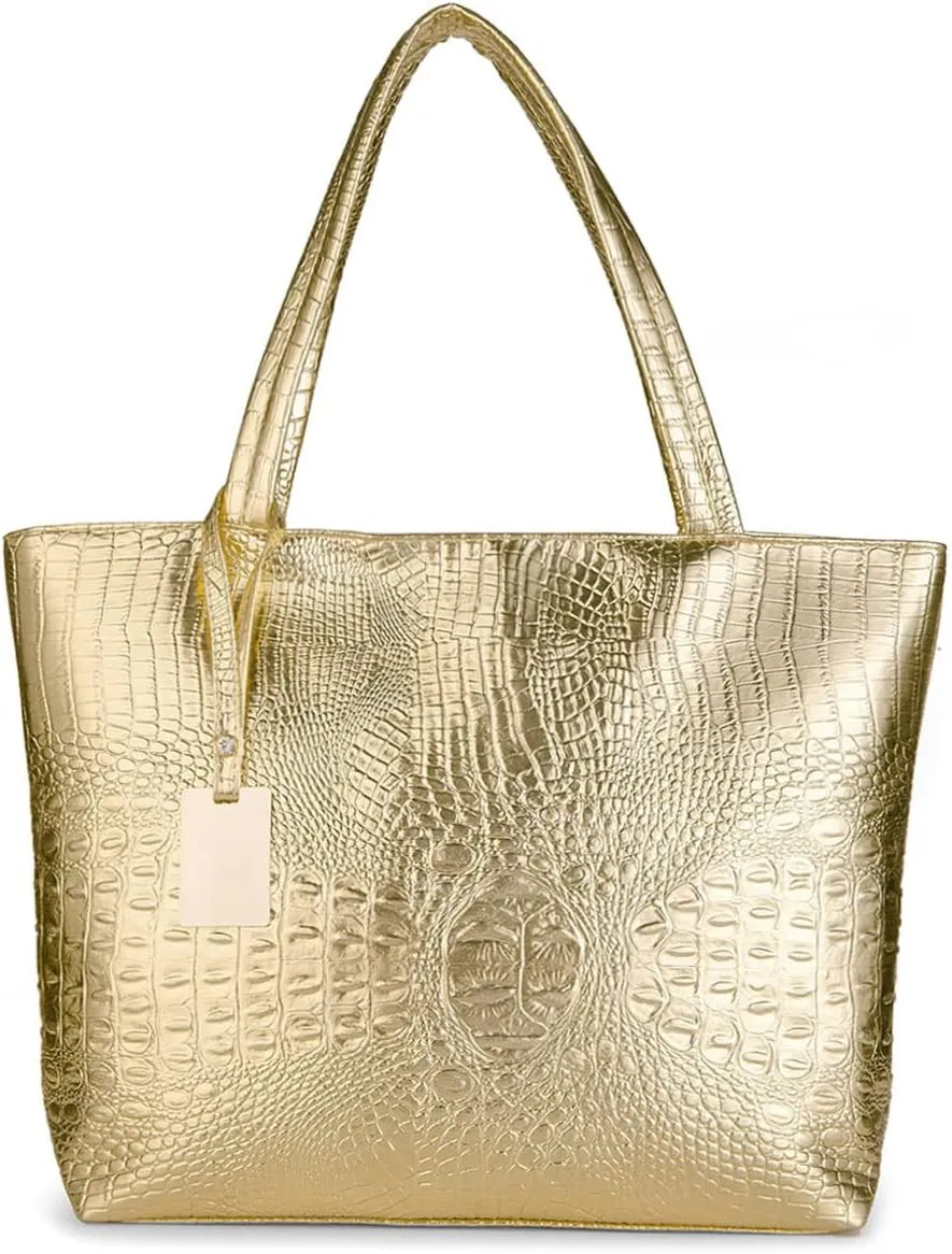 Fashionable Red Crocodile Printed Tote Style Handbag