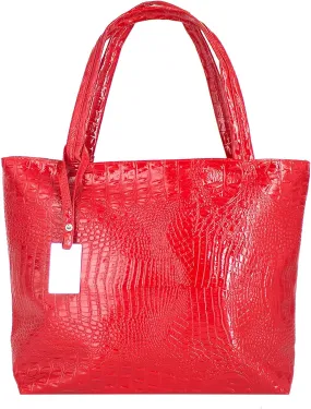 Fashionable Red Crocodile Printed Tote Style Handbag