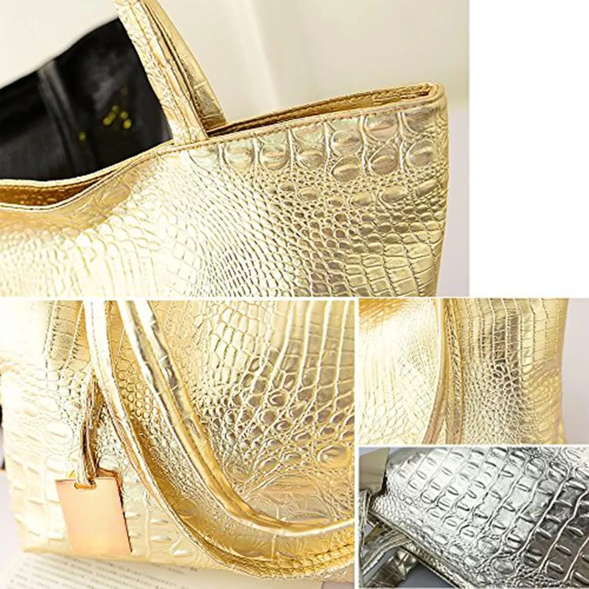 Fashionable Red Crocodile Printed Tote Style Handbag