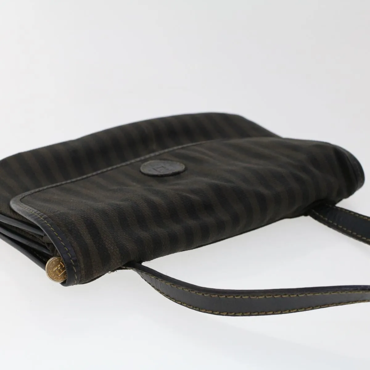 FENDI Pecan Canvas Shoulder Bag Leather Black Brown  yb229
