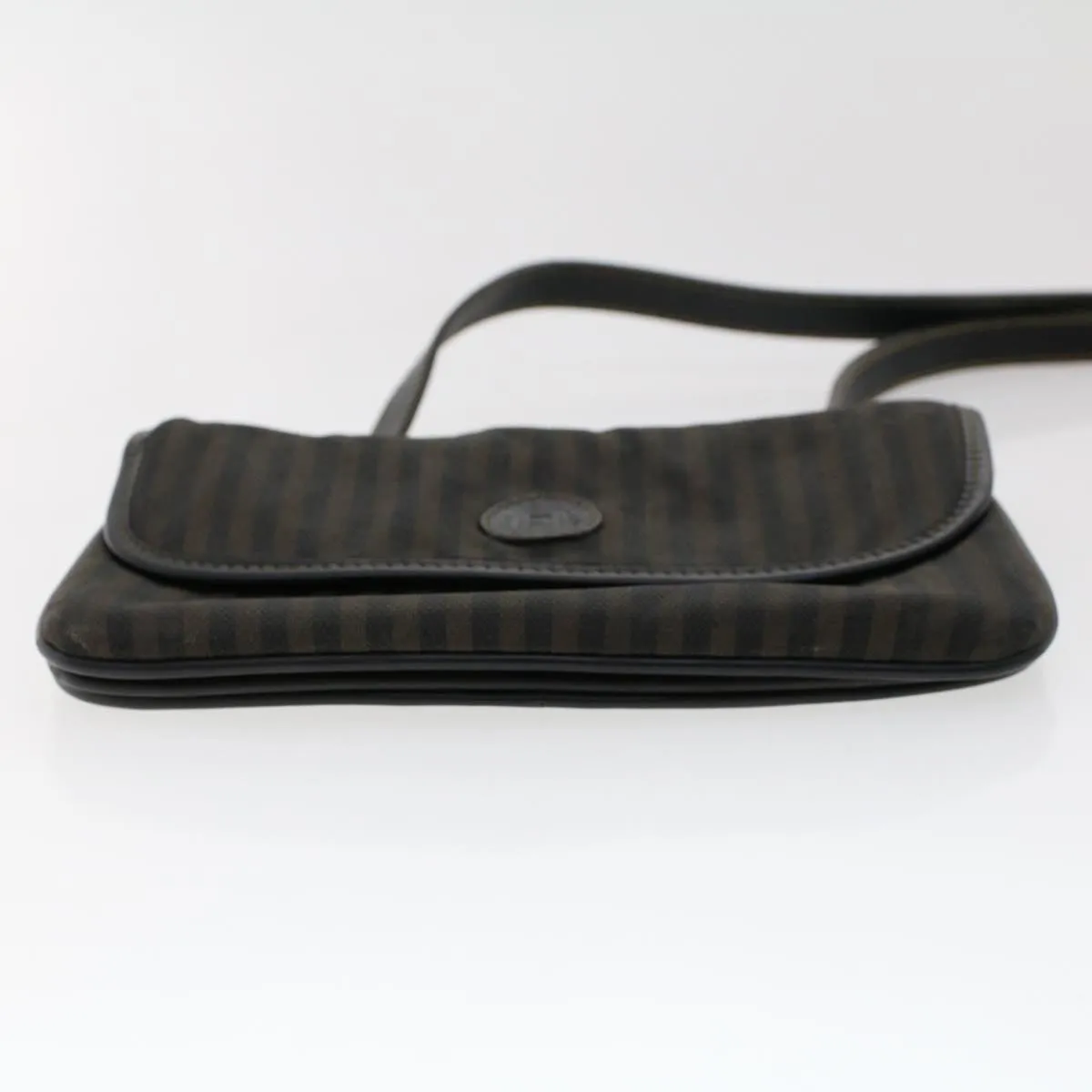 FENDI Pecan Canvas Shoulder Bag Leather Black Brown  yb229