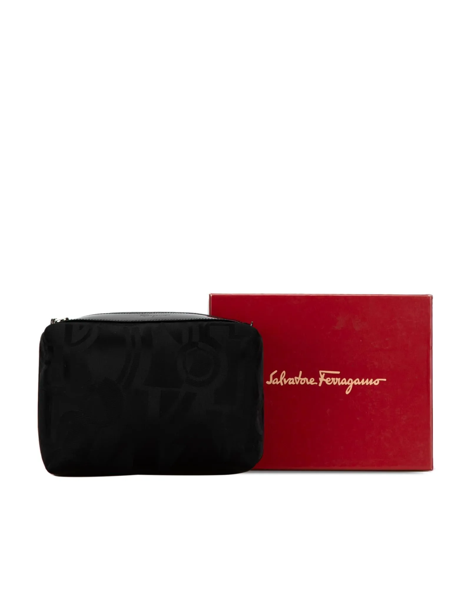 Ferragamo Black Nylon Cosmetic Bag