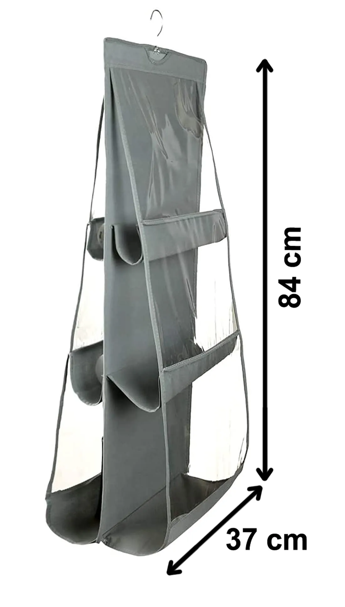 Heart Home Hanging Handbag Organizer With 6 Large Compartments & Hanger, Pack of 2 (Grey)