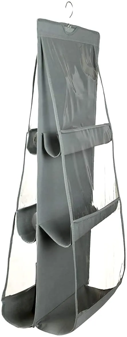 Heart Home Hanging Handbag Organizer With 6 Large Compartments & Hanger, Pack of 2 (Grey)