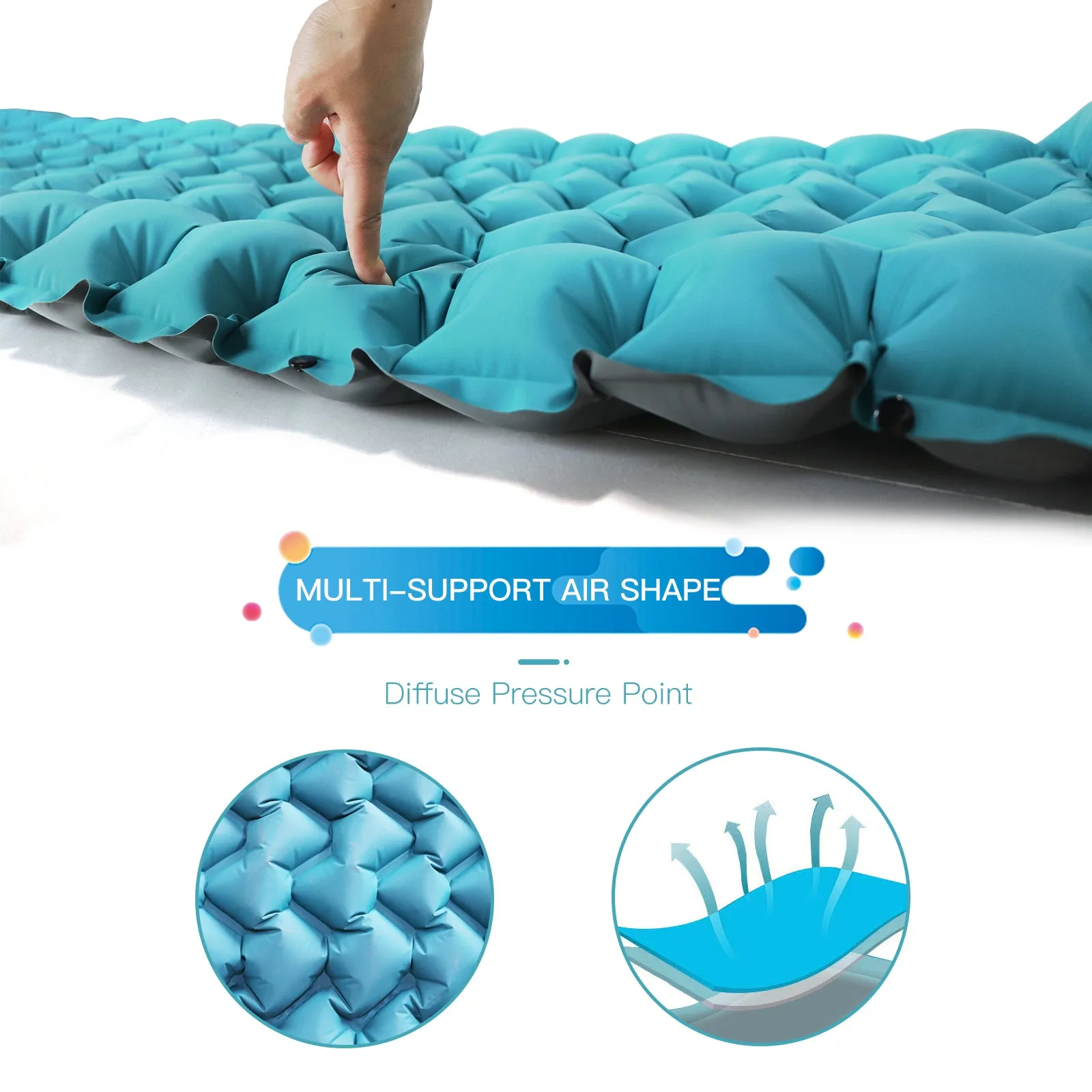 Inflating Sleeping Pad with Built-in Pump Blue/Grey