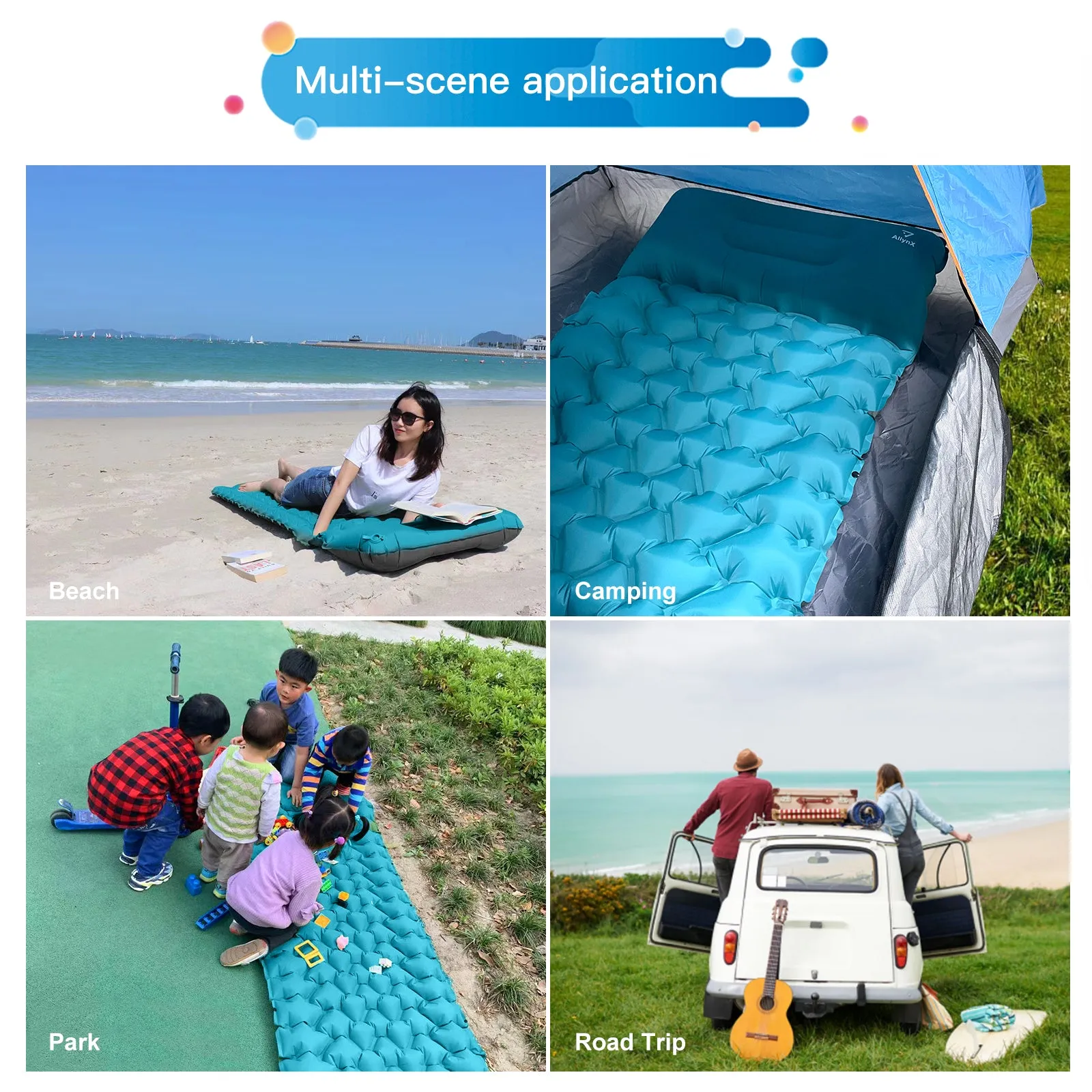 Inflating Sleeping Pad with Built-in Pump Blue/Grey