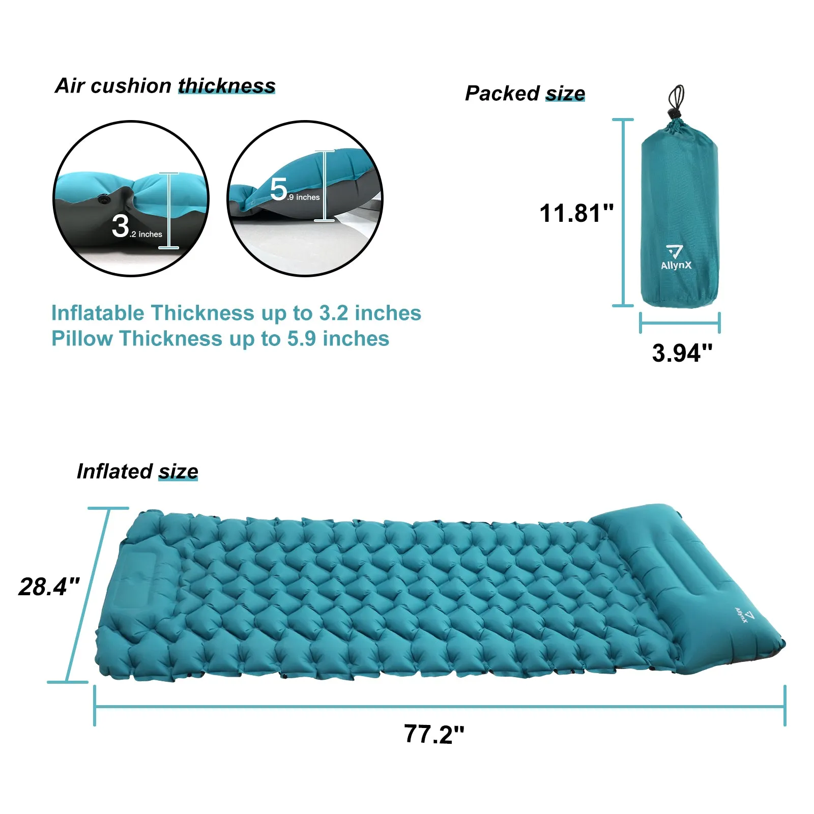 Inflating Sleeping Pad with Built-in Pump Blue/Grey