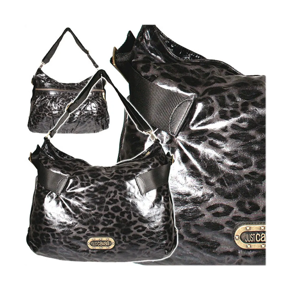Just Cavalli Bag Black Coated Canvas Double Handled shopper Animal Print (JC166)