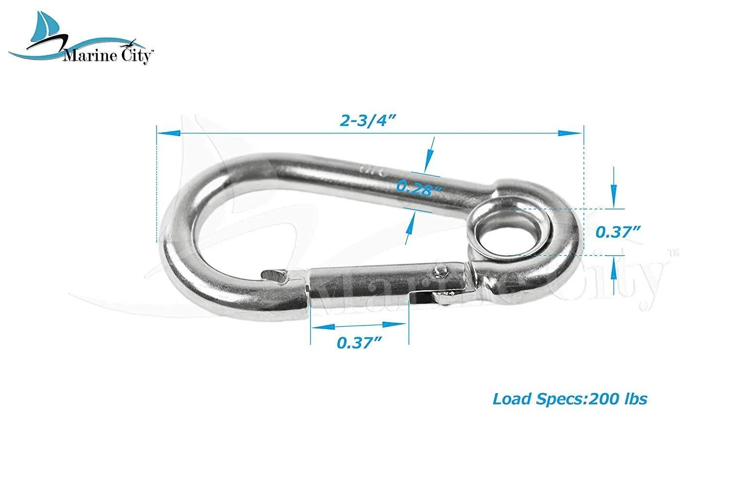 Marine City 316 Stainless-Steel 2-3/4” Carabiners/Clip Snap Hook with Ring for Climbing, Fishing, Hiking (1pcs)
