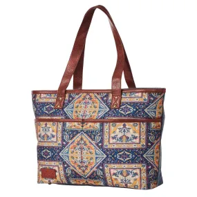 Mona B - Canvas Large Vintage Handbag, Shoulder Bag, Zipper Tote Bag for Shopping, Travel with Stylish Design For Women (Chocolate, Kilim) - (M-7005)