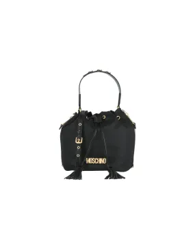 Moschino Logo Plaque Drawstring Bucket Bag