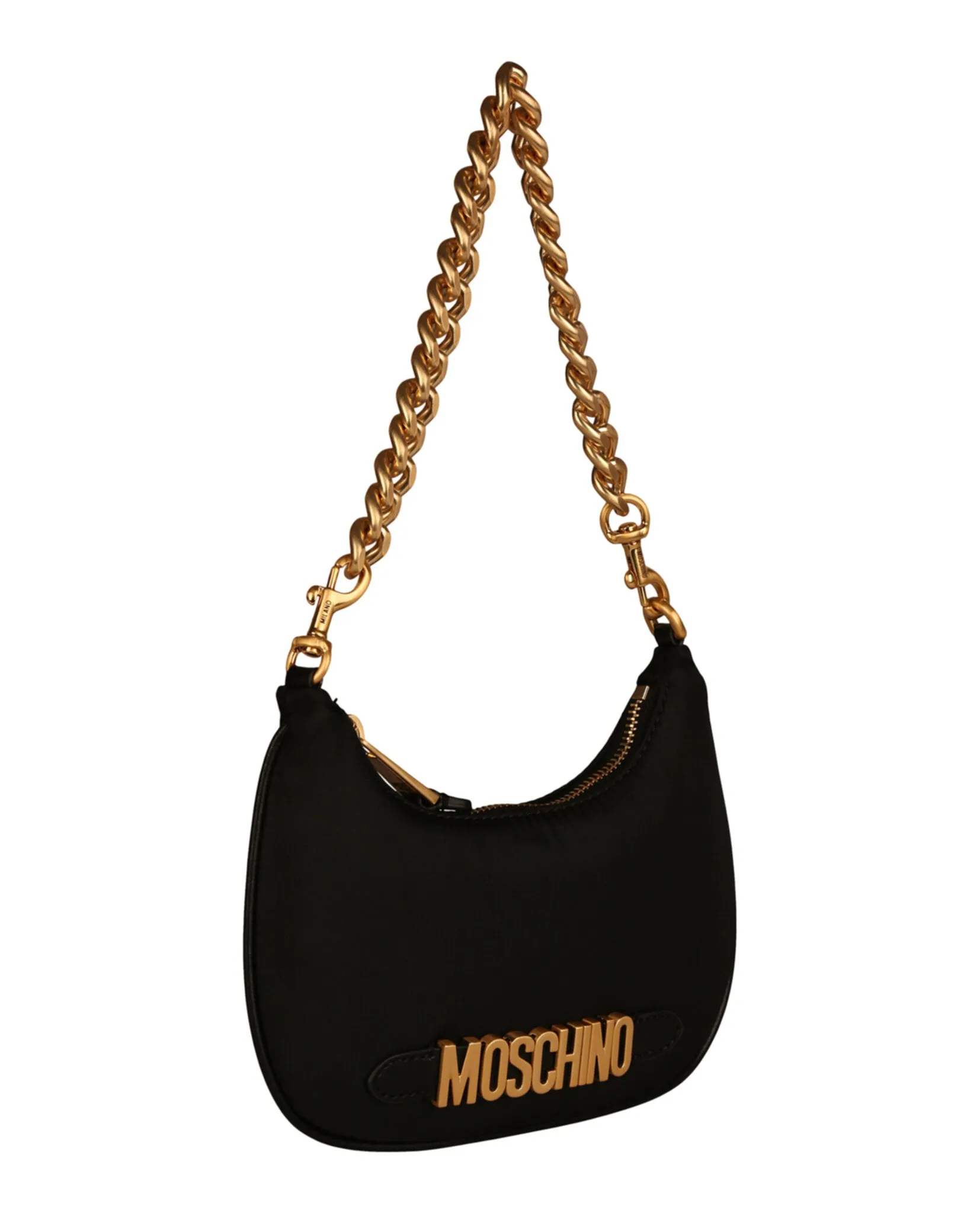 Moschino Logo Plaque Nylon Shoulder Bag