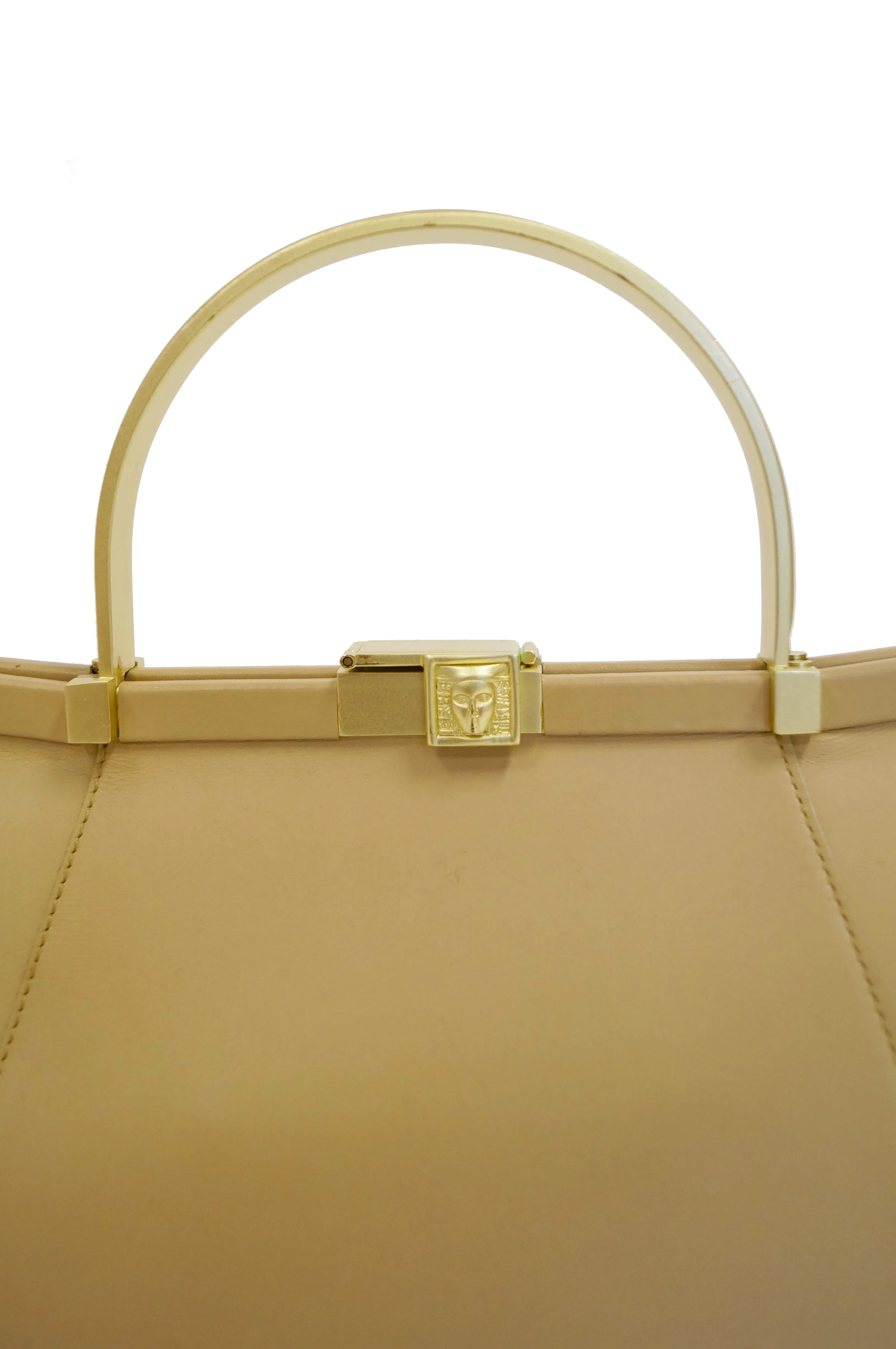 Oversized Barry Kieselstein - Cord Taupe Italian Leather Nefertiti Clasp Handbag