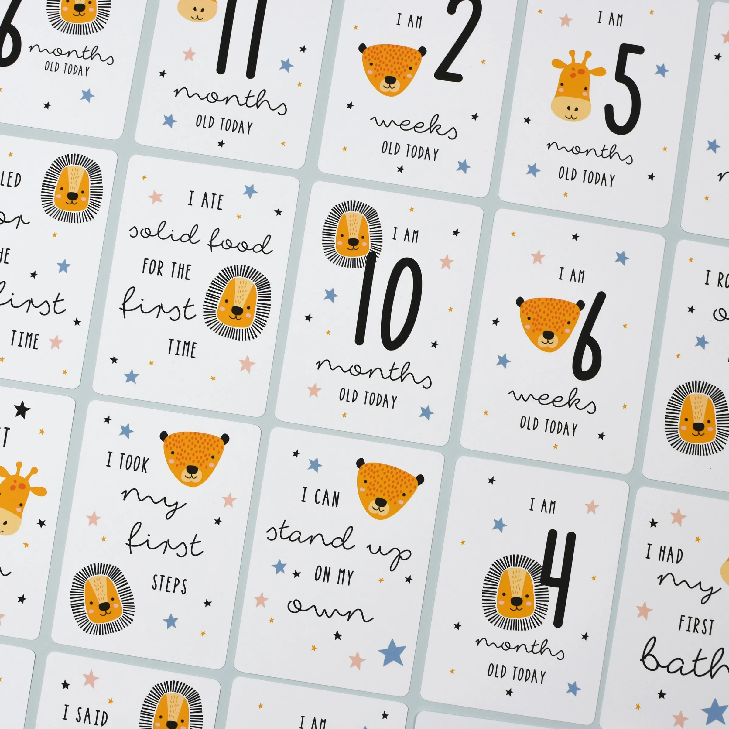 Personalised Scandi Safari Animals Milestone Cards in Drawstring Bag