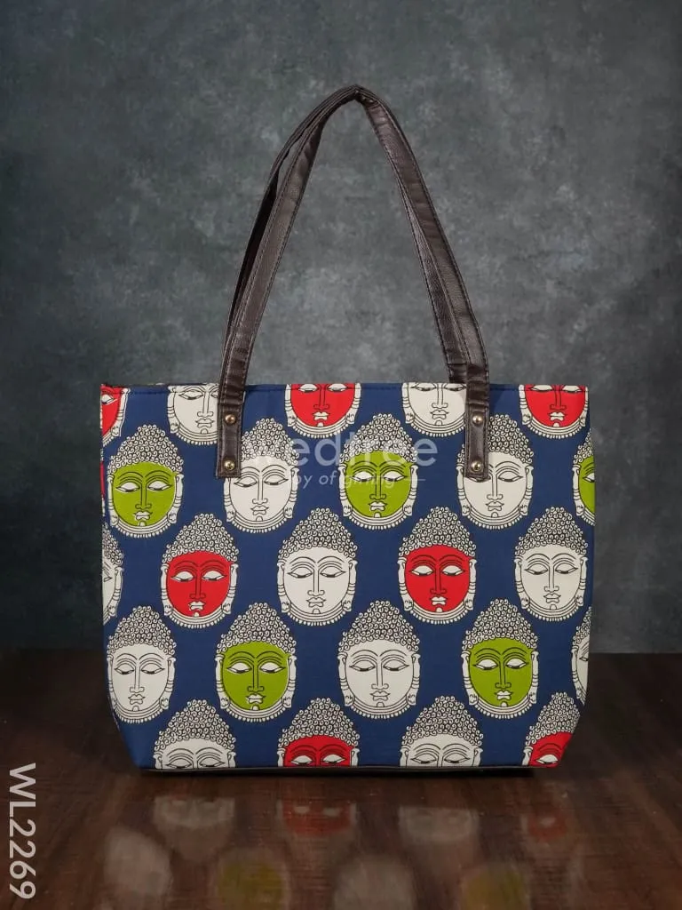 Printed Fabric Handbag - Leather Base - WL2269