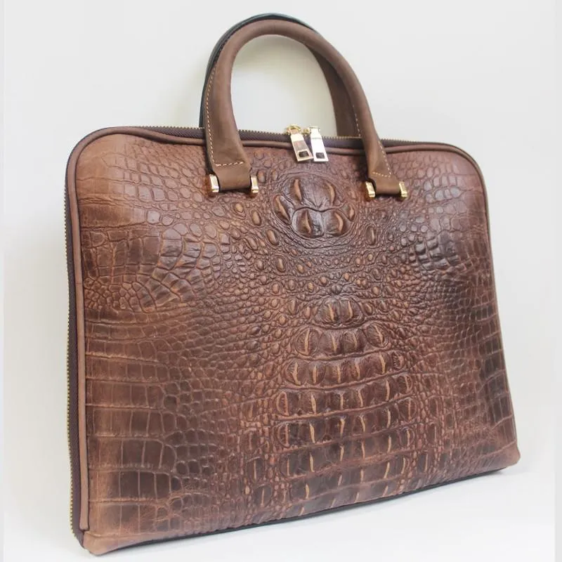 Quintessential Crocodile Style Genuine Leather Handbag for Men