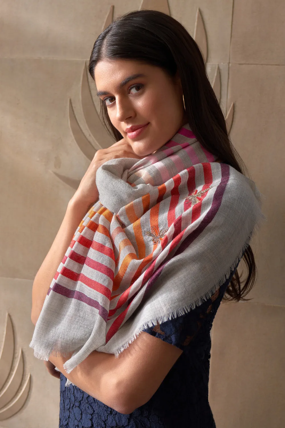 Rainbow Wings | Embroidered Wool Silk Stole