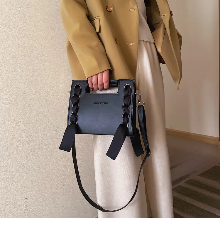Ribbon Faux Leather Fashion Handbag