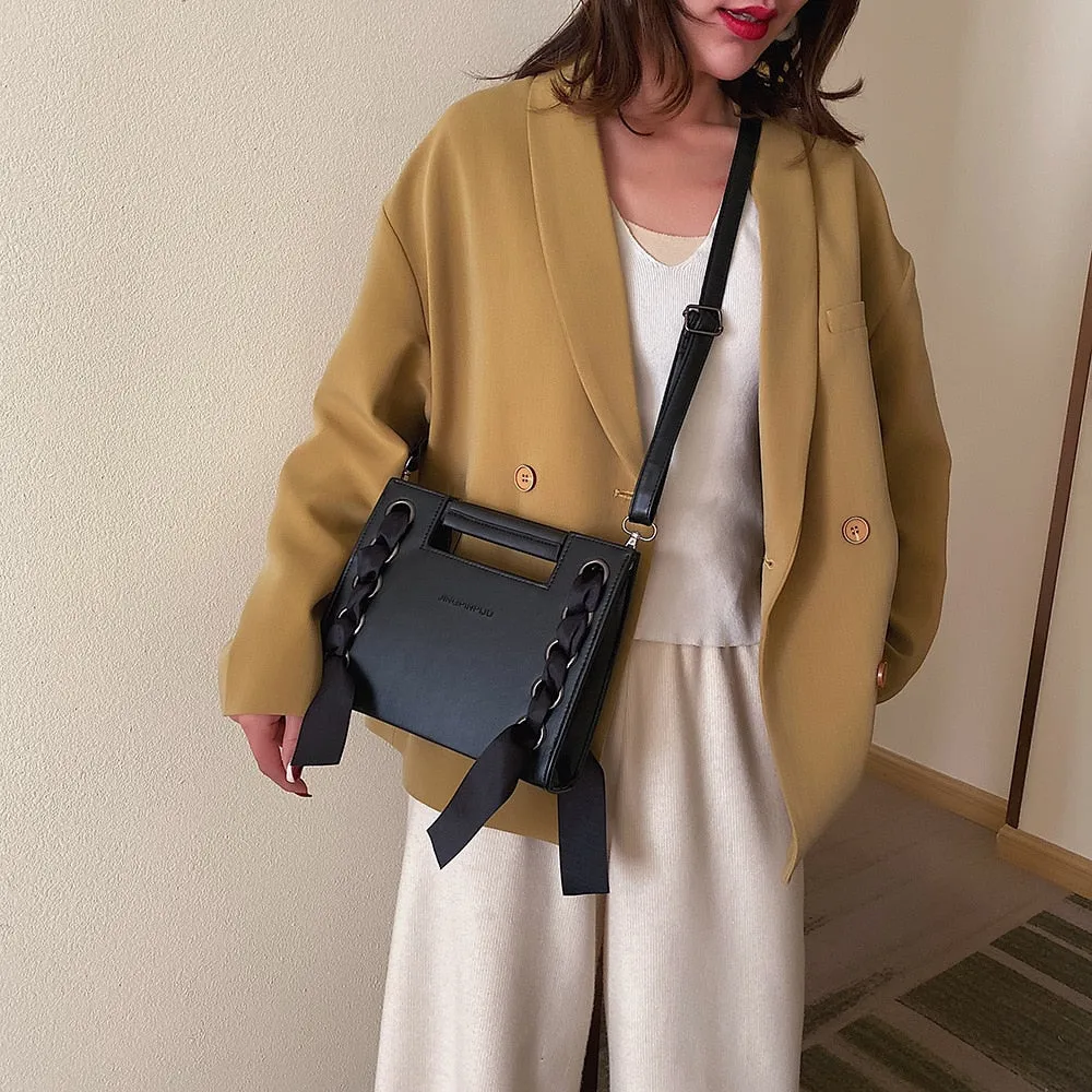 Ribbon Faux Leather Fashion Handbag