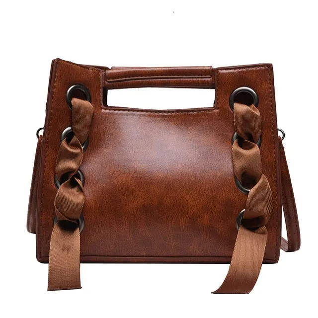 Ribbon Faux Leather Fashion Handbag