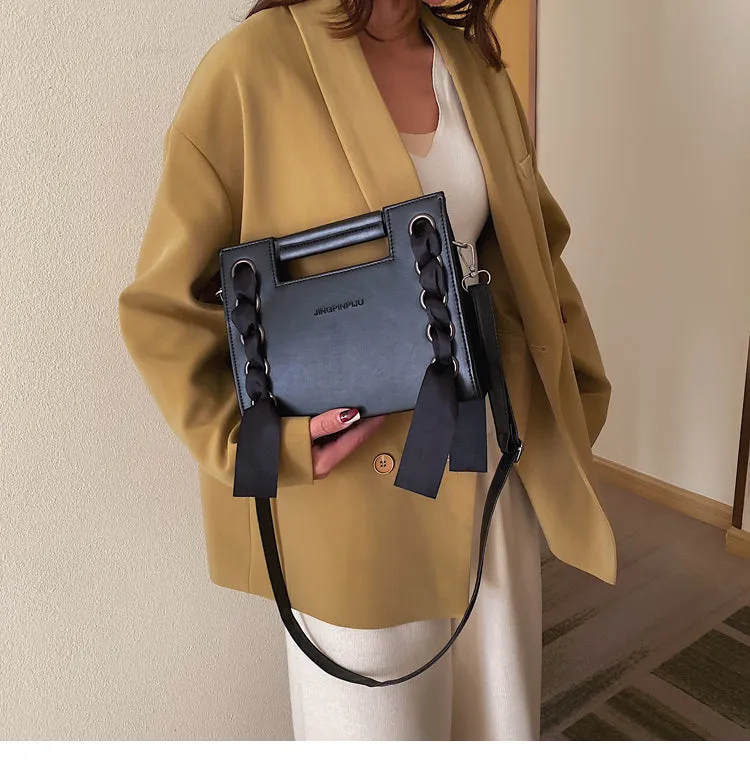 Ribbon Faux Leather Fashion Handbag