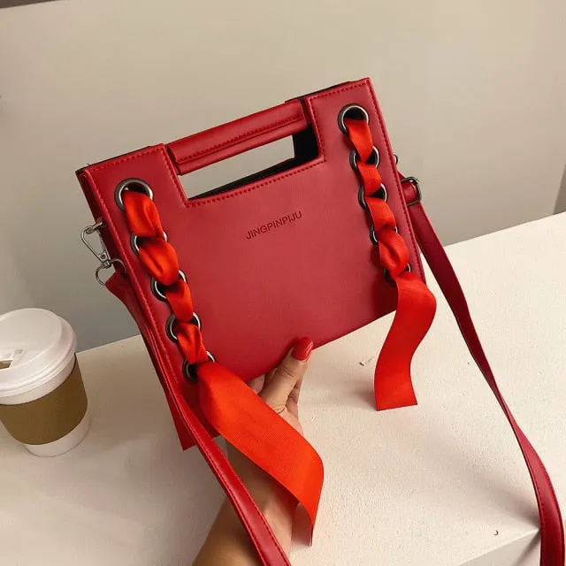 Ribbon Faux Leather Fashion Handbag
