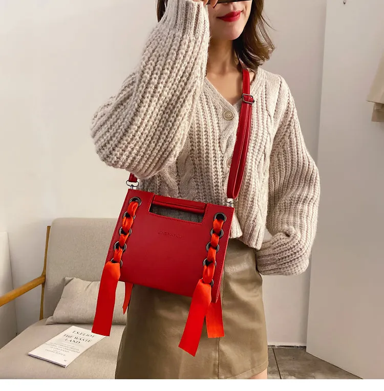 Ribbon Faux Leather Fashion Handbag