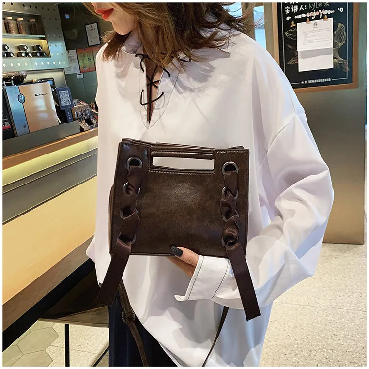 Ribbon Faux Leather Fashion Handbag
