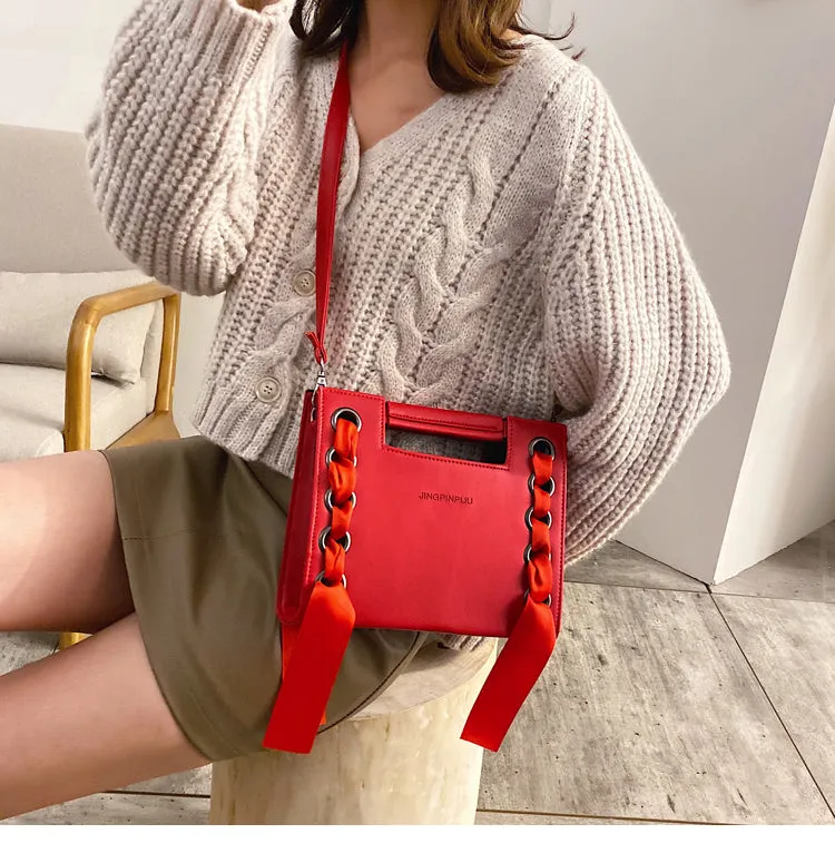 Ribbon Faux Leather Fashion Handbag