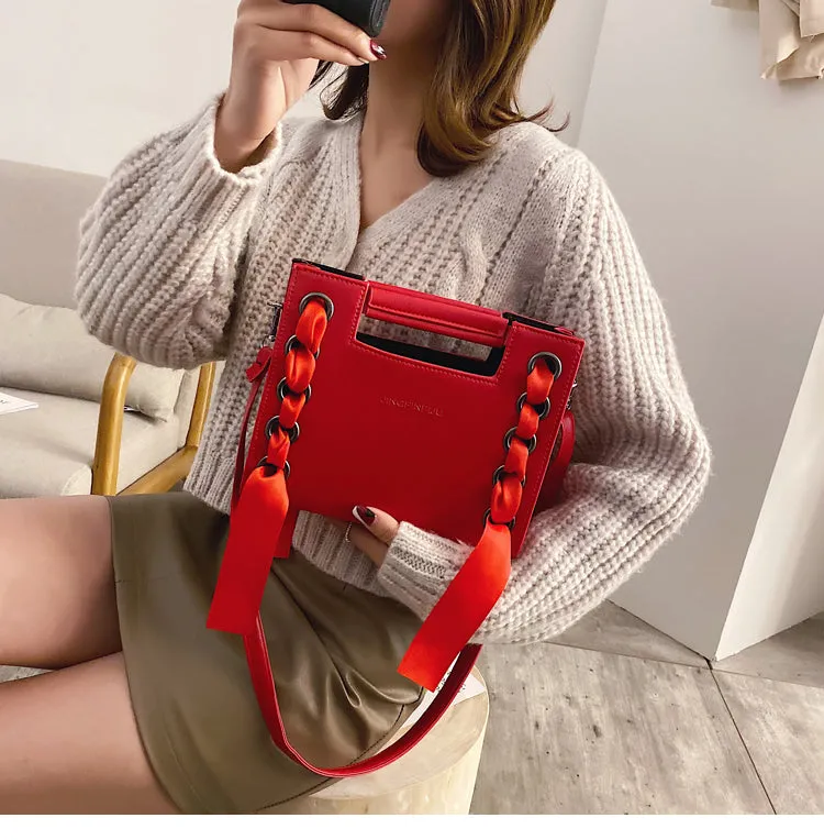 Ribbon Faux Leather Fashion Handbag