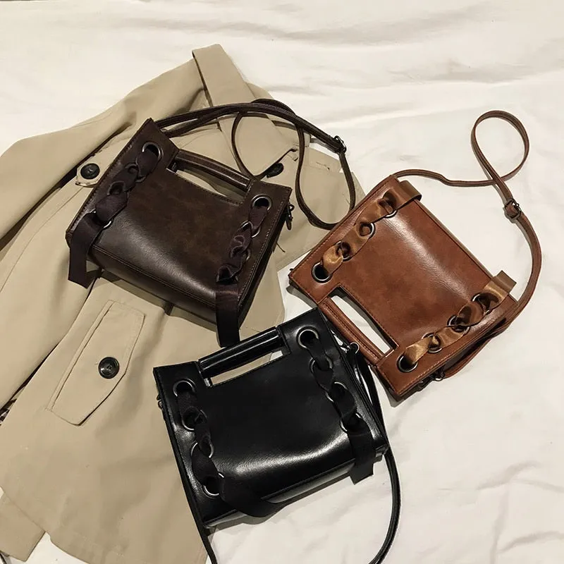 Ribbon Faux Leather Fashion Handbag