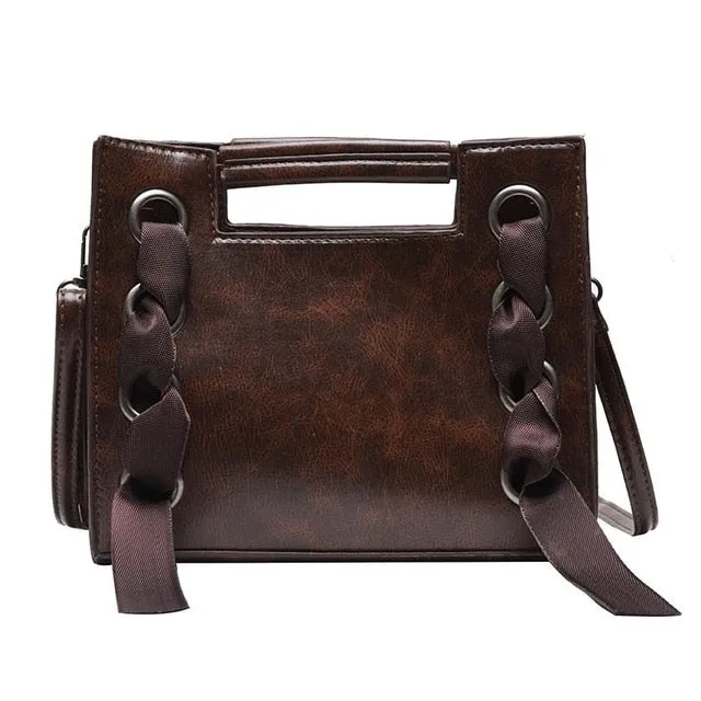 Ribbon Faux Leather Fashion Handbag