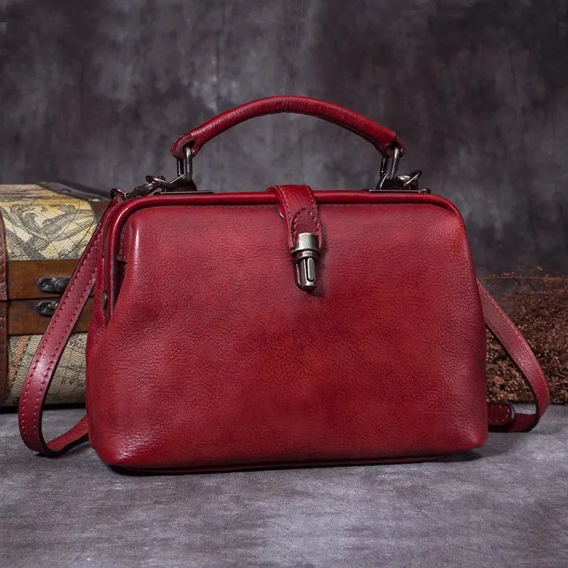 Small Vintage Leather Doctors Bag Satchel Purse For Women
