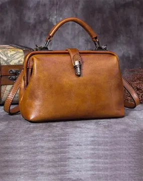 Small Vintage Leather Doctors Bag Satchel Purse For Women