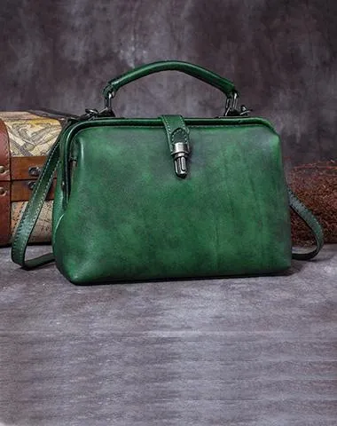 Small Vintage Leather Doctors Bag Satchel Purse For Women